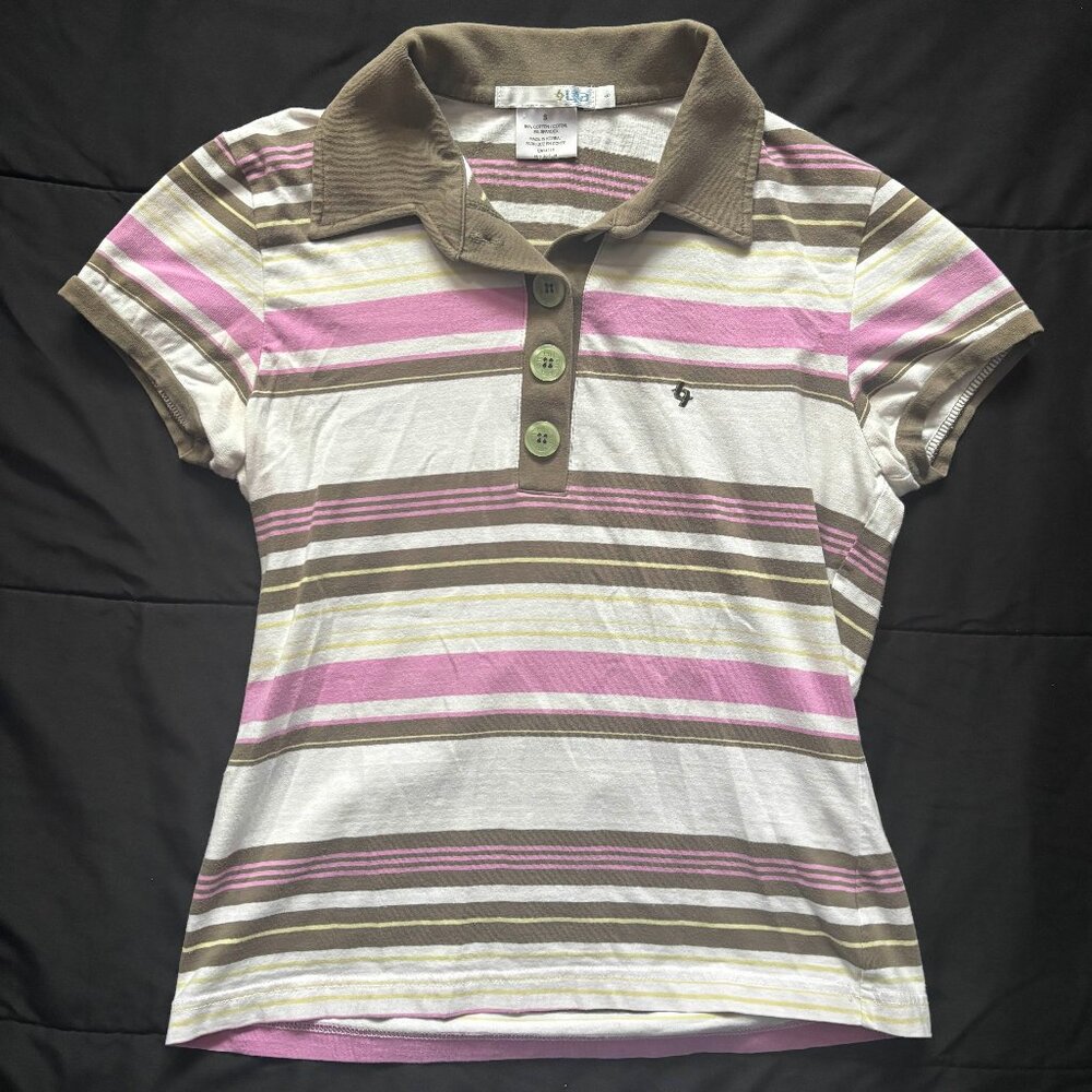 lija striped short tennis polo tee shirt with buttons